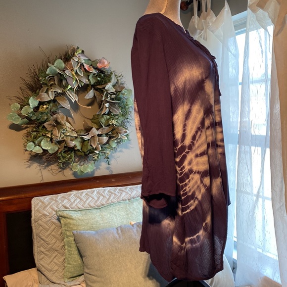 Ava James bell sleeve hi lo tunic Lace up neckline Tie dyed navy and white large - Picture 4 of 15